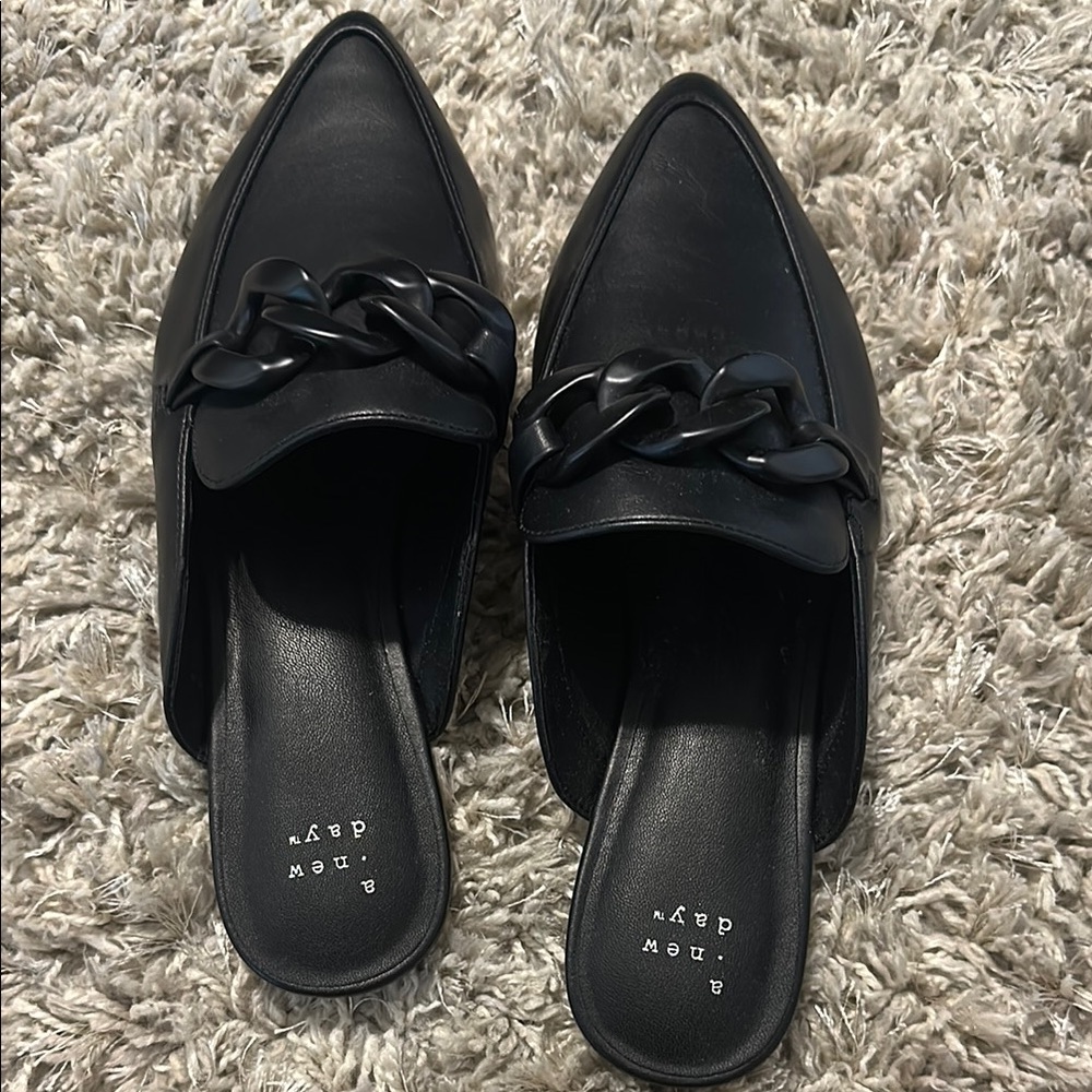 a new day Black Women's Mules with Chain Accent